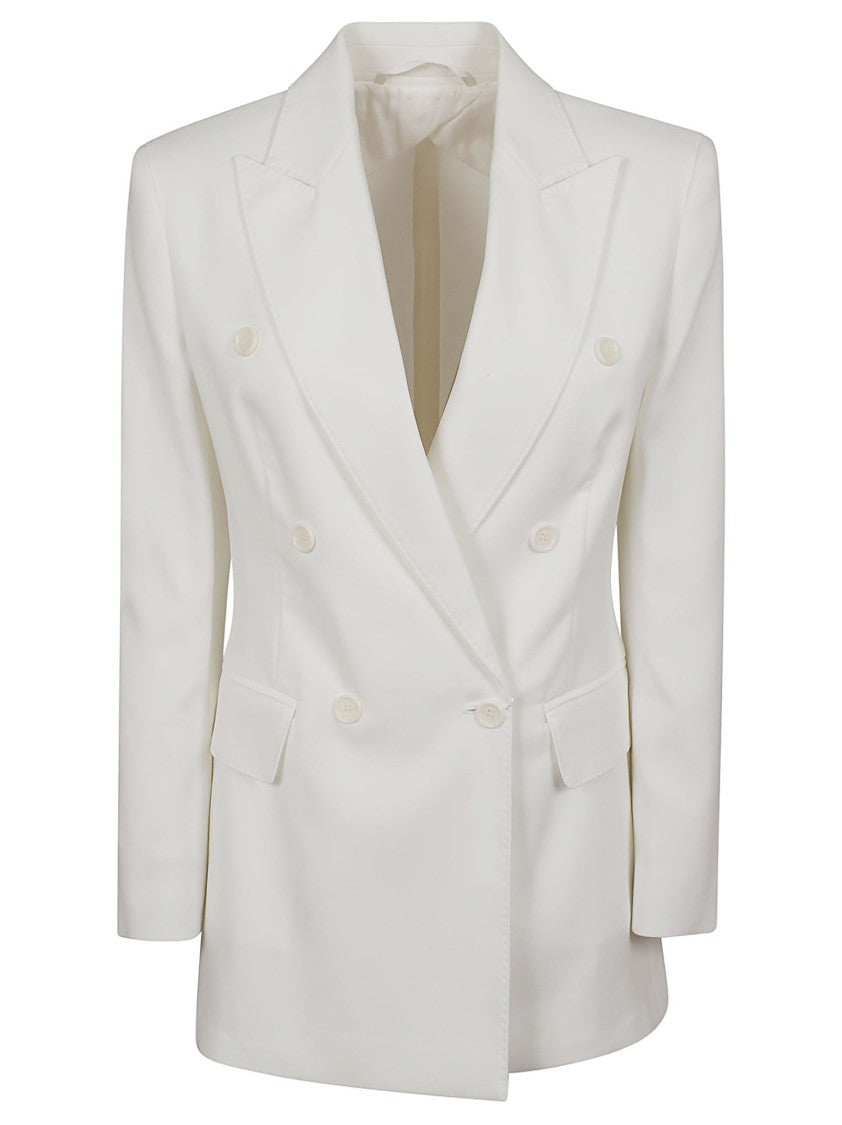 Max Mara Fitted Optical White Blazer With Peak Lapels