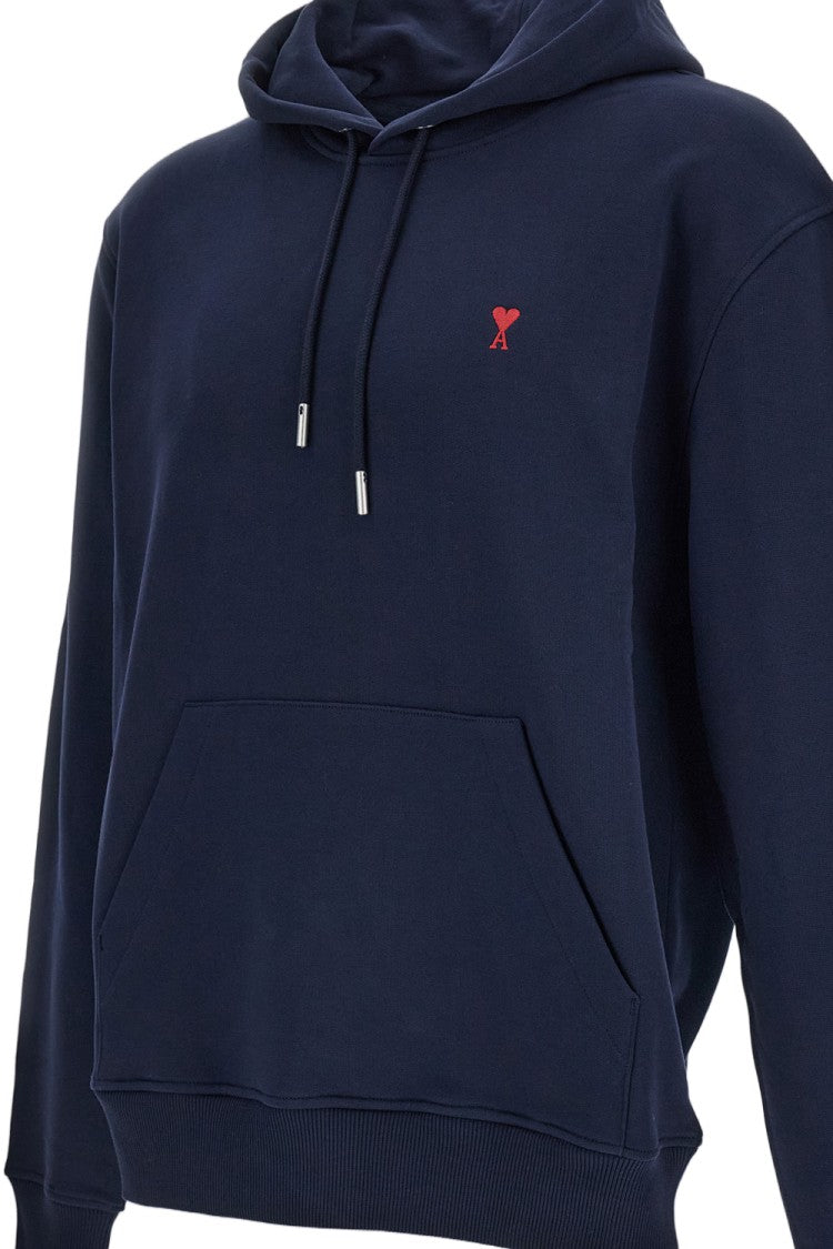 Ami Paris Blue Ami De Coeur Loopback Cotton Hoodie