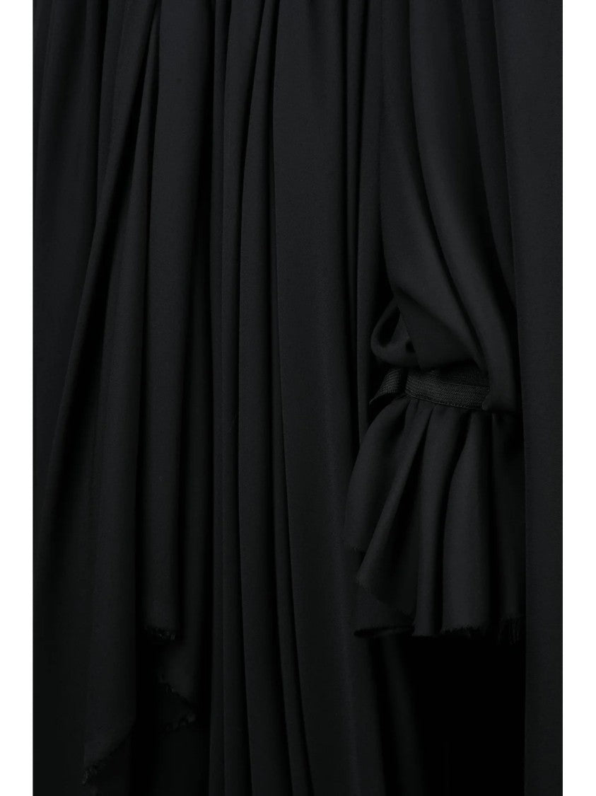 Balenciaga Asymmetric Long Dress With Dramatic Puff Sleeves And Unique Design
