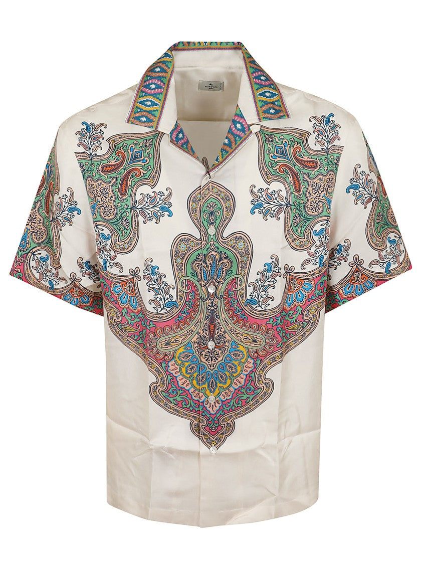 Etro Silk Twill Bowling Shirt With Vibrant Paisley Print