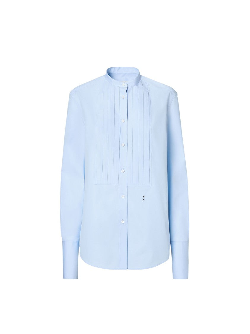 Fendi Light Blue Pleated Mandarin Collar Shirt