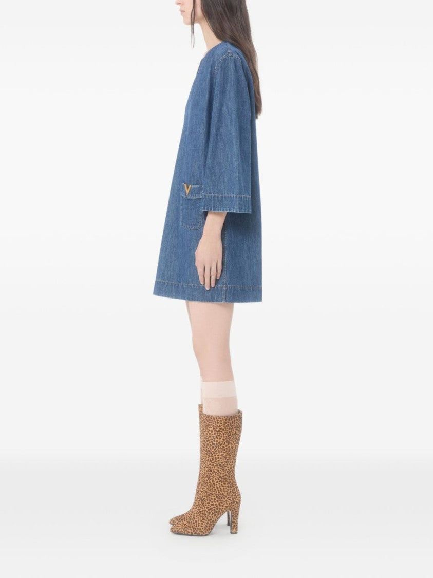 Valentino Garavani Denim Mini Dress With V-Notch Neckline