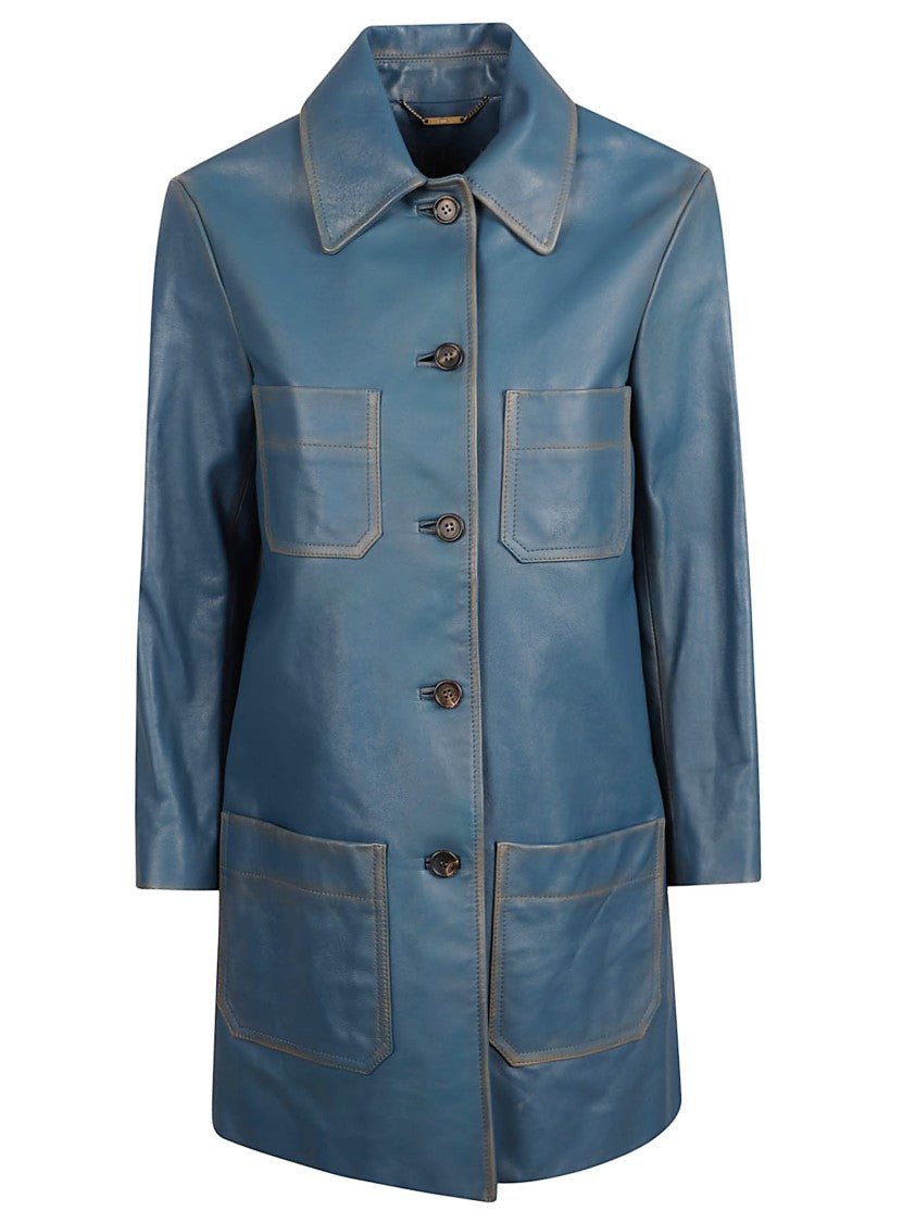 Chloé Leather Coat With Engraved Horn Buttons