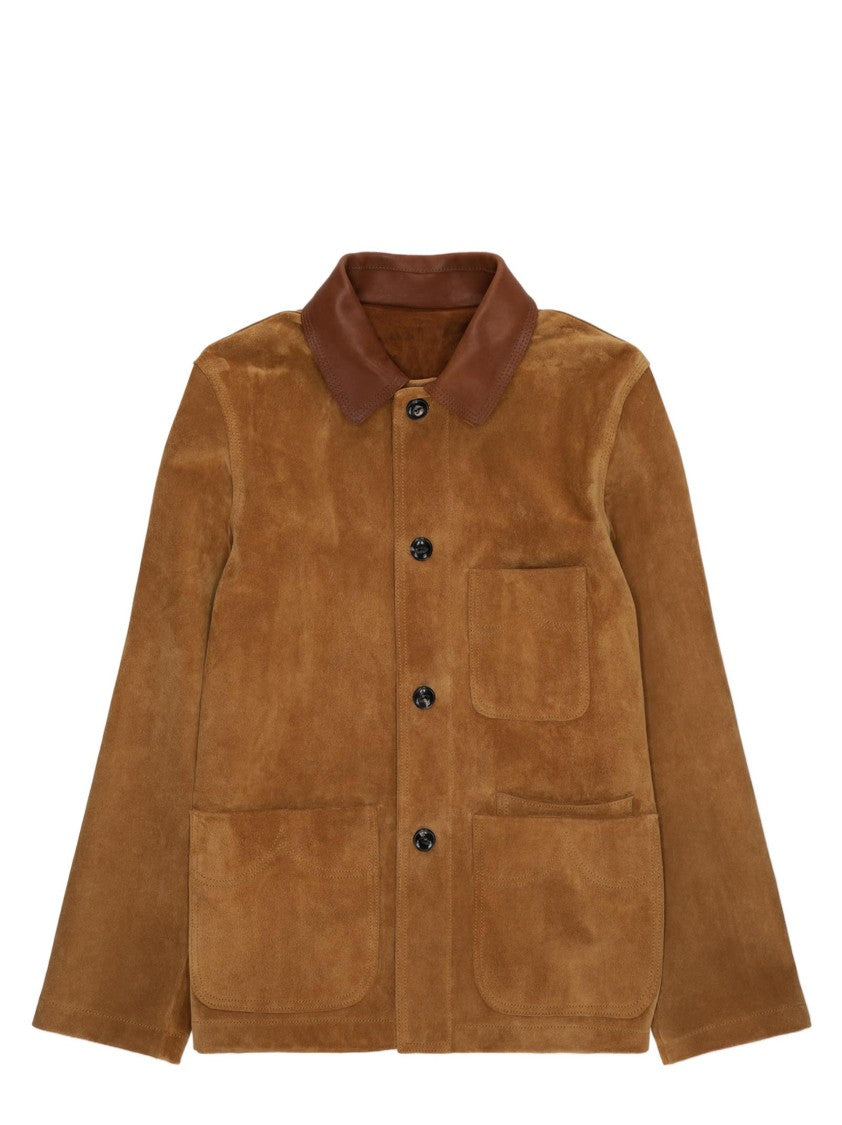 Fortela Tailored Camel Suede Jacket With Horsehide Collar