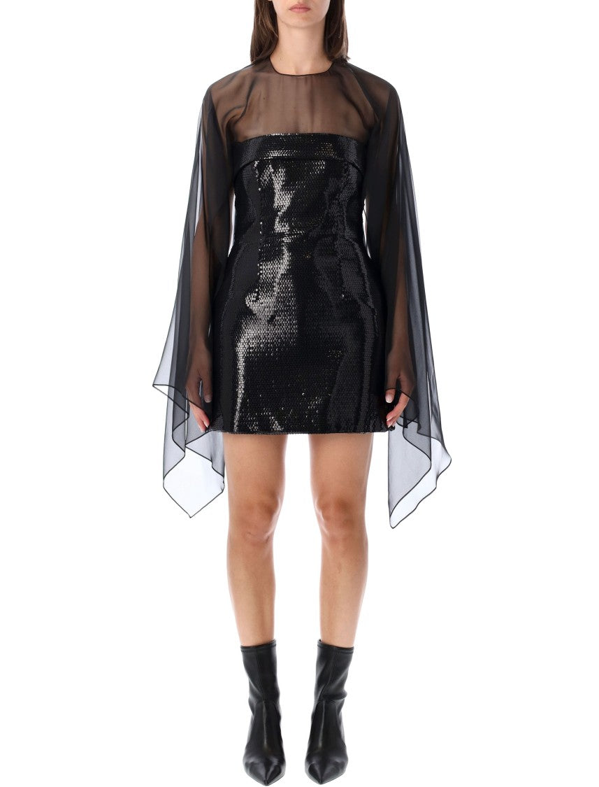 Alberta Ferretti Sequin Chiffon Overlay Mini Dress