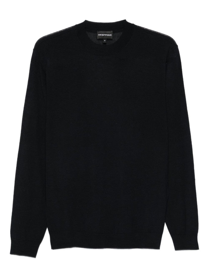 Emporio Armani Crew Neck Sweater In Soft Blue Virgin Wool