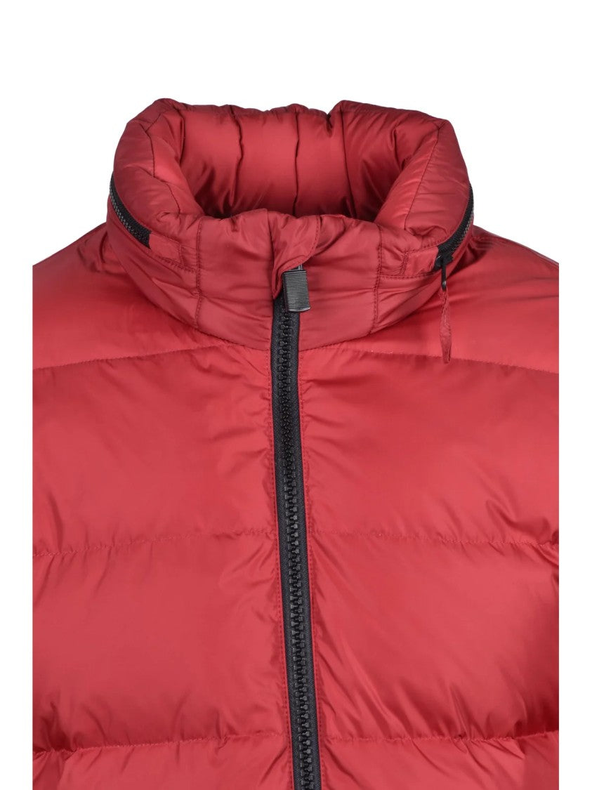 Aspesi Red Hidden Hood Quilted Polyamide Down Jacket