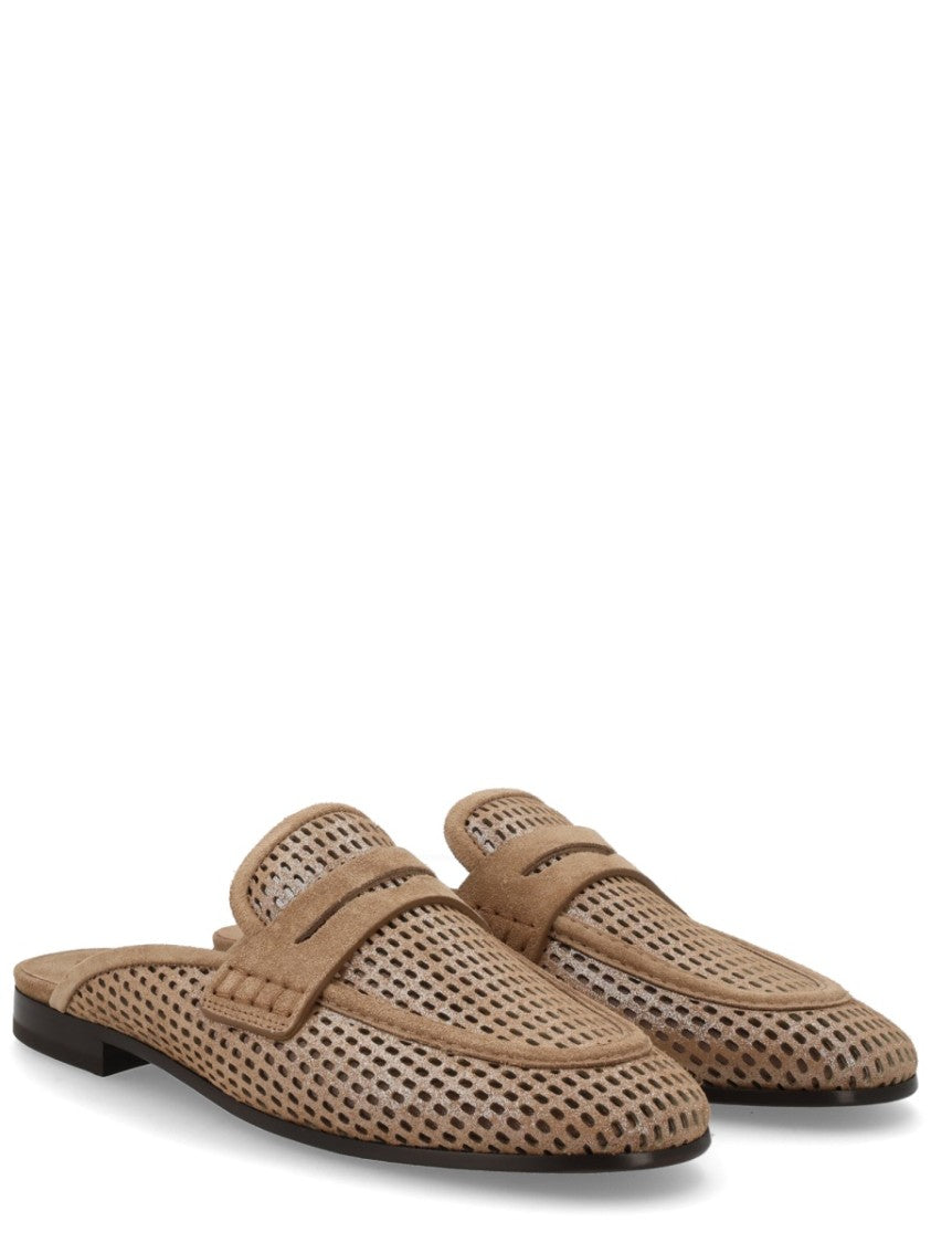 Brunello Cucinelli Sparkling Net Perforated Leather Mules