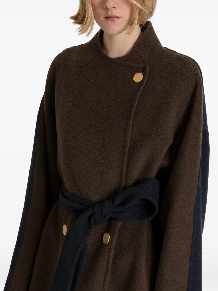 Alberta Ferretti Long Wool Coat With Wrap Design And Contrasting Belt