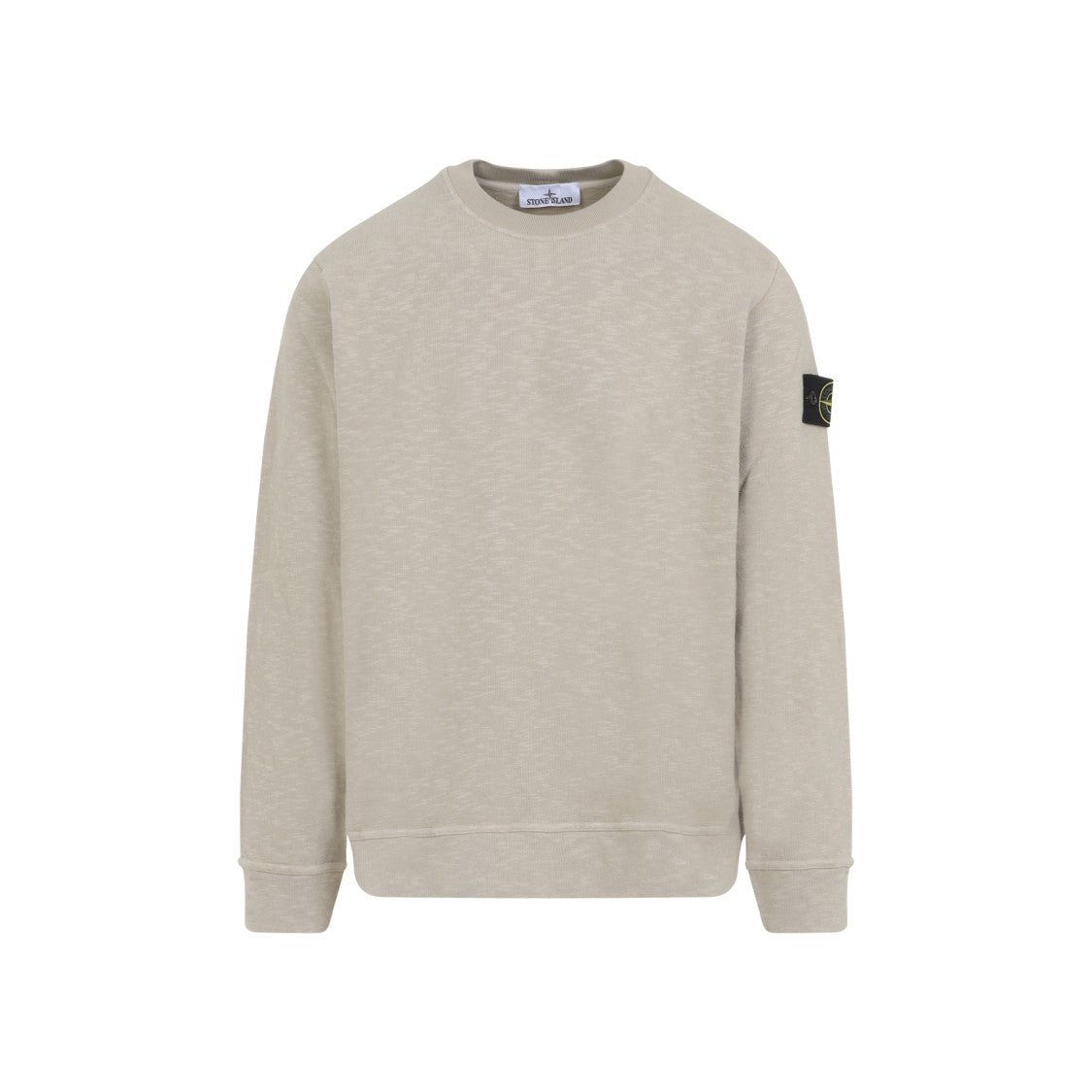 Stone Island Beige Cotton Sweatshirt With Signature Patch And Ribbed Edges