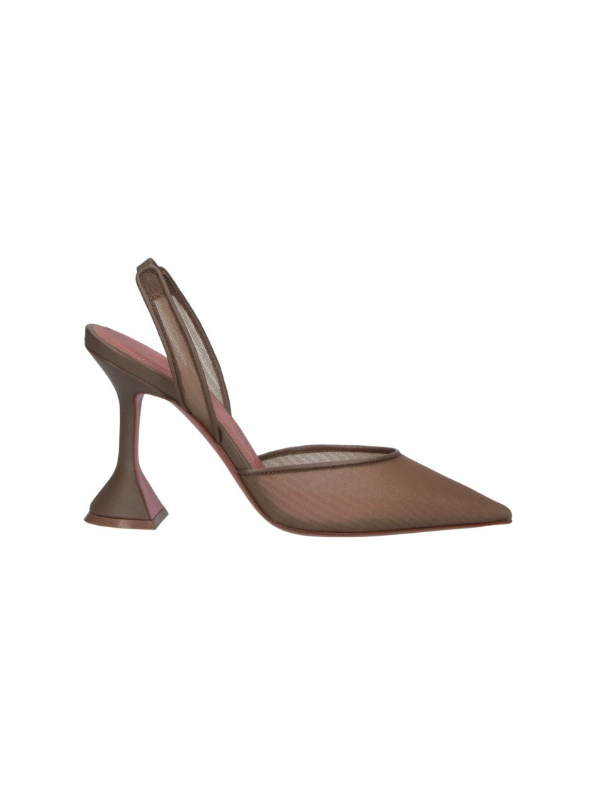 Amina Muaddi Taupe Holli Pointed-Toe Slingback Pumps