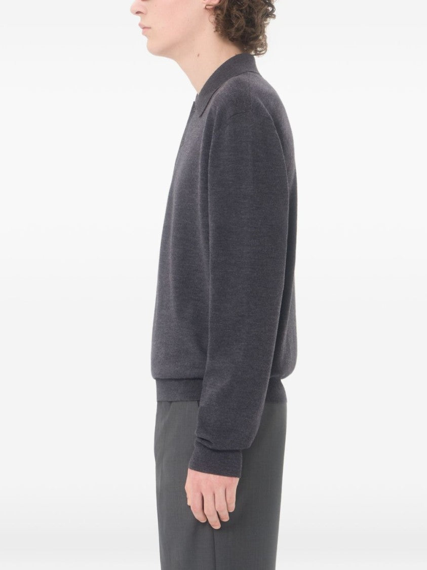 Valentino Garavani Charcoal Wool Ribbed Vlogo Polo Shirt