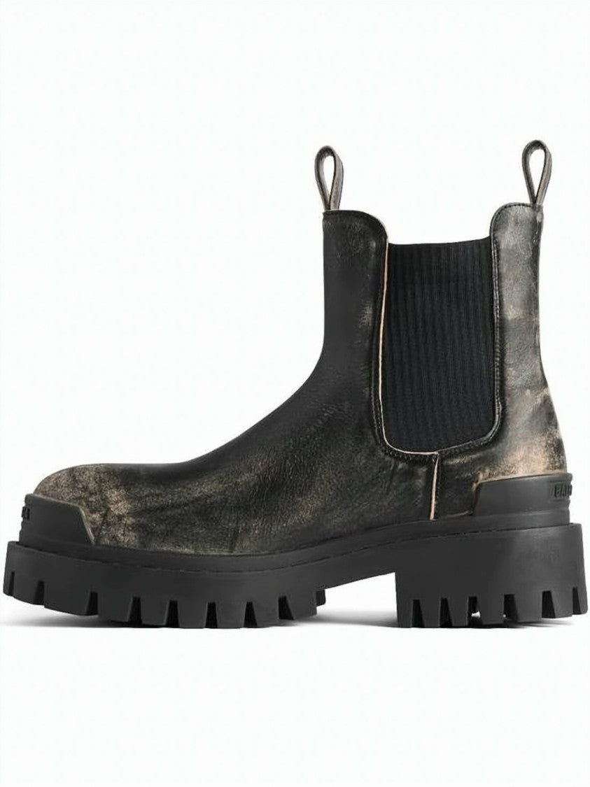 Balenciaga Distressed Leather Boots With Chunky Rubber Sole