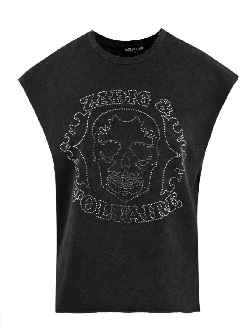 Zadig & Voltaire Boxy Black Top With Studded Skull Design