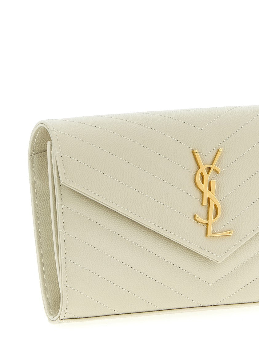 Saint Laurent Chevron-Patterned White Leather Crossbody Bag With Gold Hardware
