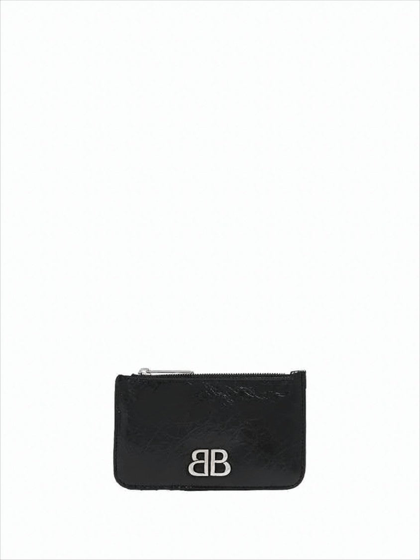 Balenciaga Textured Leather Wallet With Zip Closure And Metallic Details
