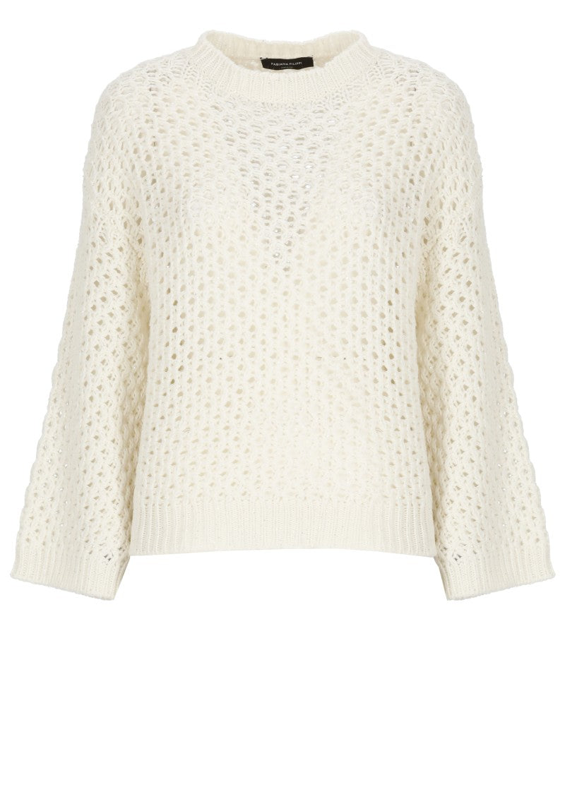 Fabiana Filippi Ivory Sequin Perforated Perforated Sweater