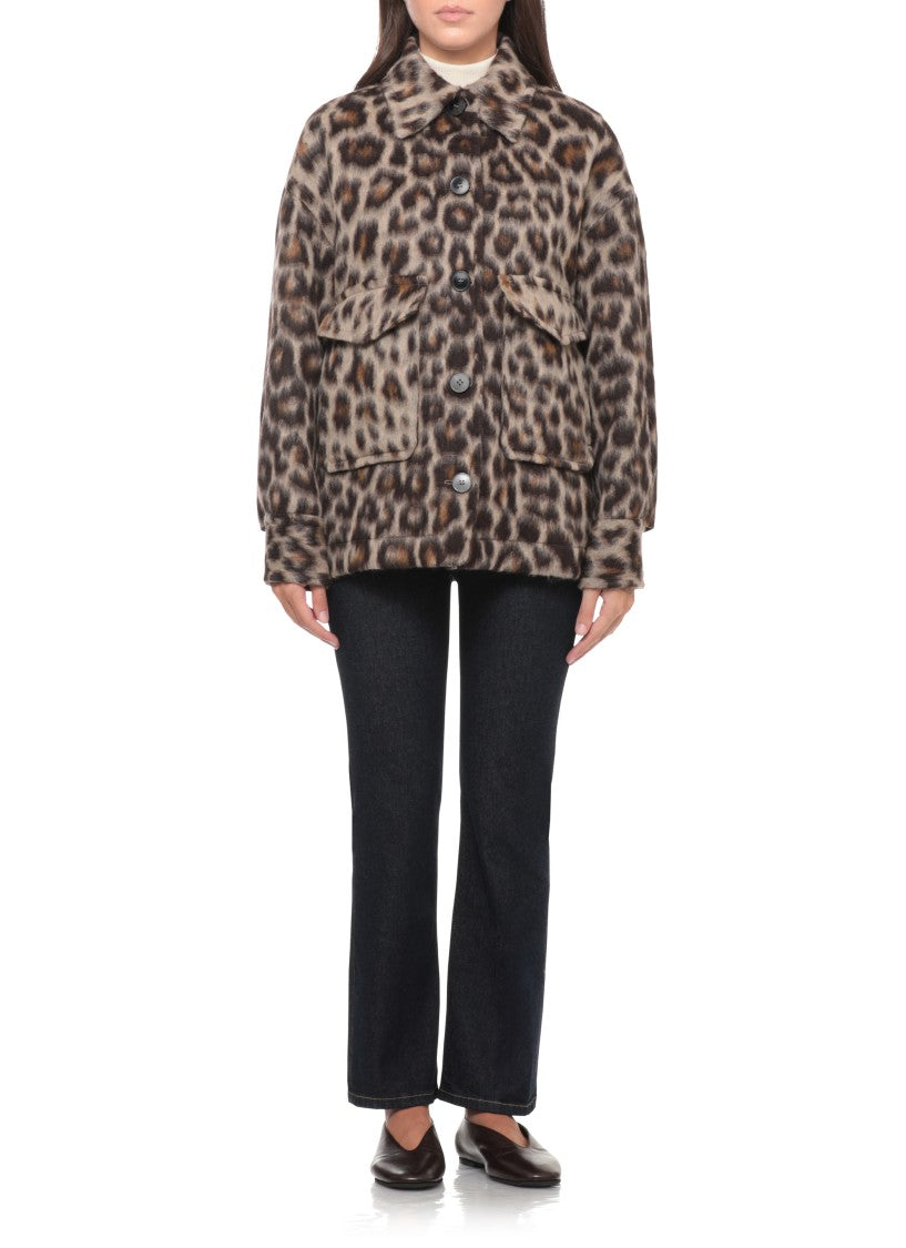 Alberto Biani Animal Print Tailored Cuffs Boxy Wool Jacket
