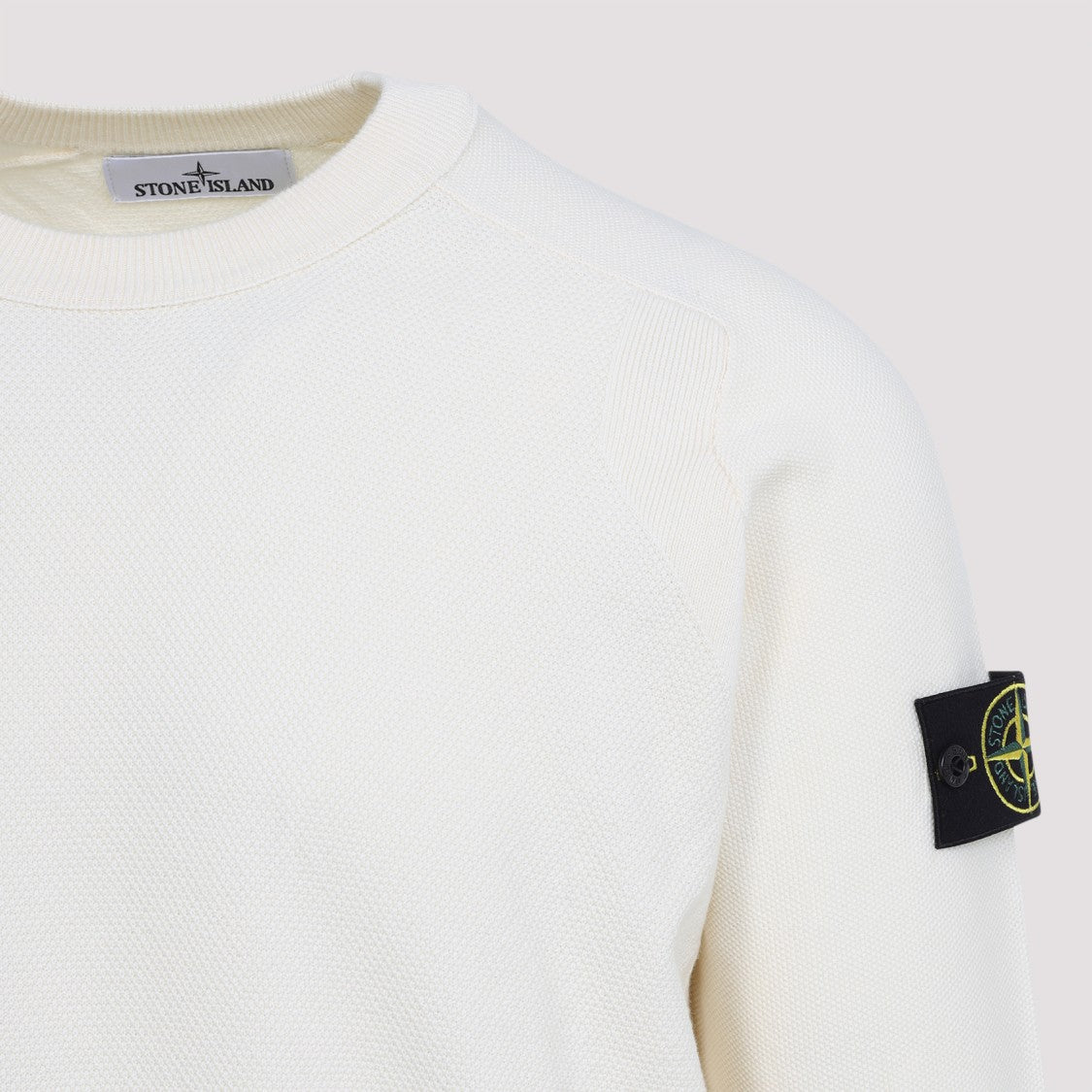 Stone Island White Cotton Knit Sweater