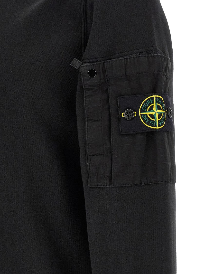 Stone Island Intermediate Weight Black Cotton Sweatshirt With Logo Badge