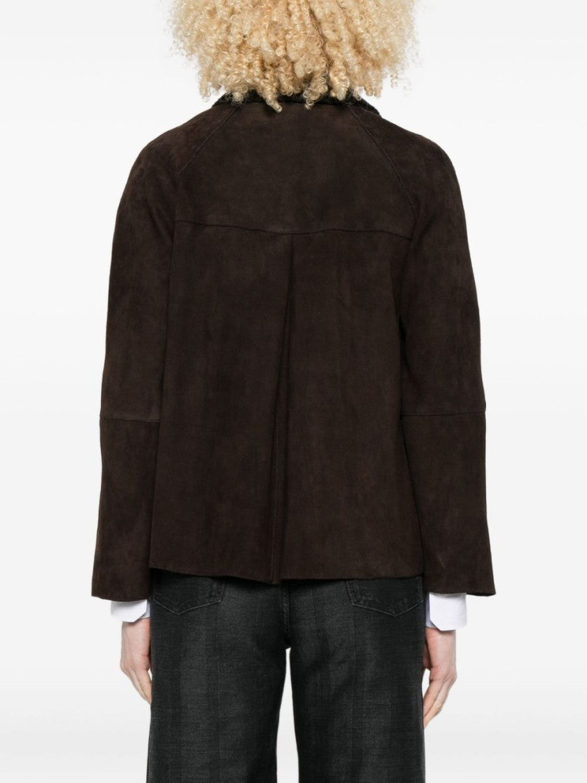 The Jack And Jackie Leathers Cropped Calf Leather Jacket With Wide Lapel