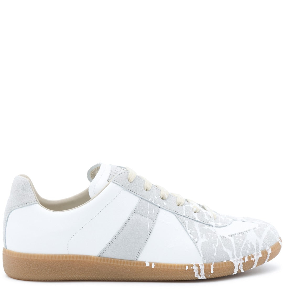 Maison Margiela Artfully Designed Off-White Leather Sneakers With Textured Accents
