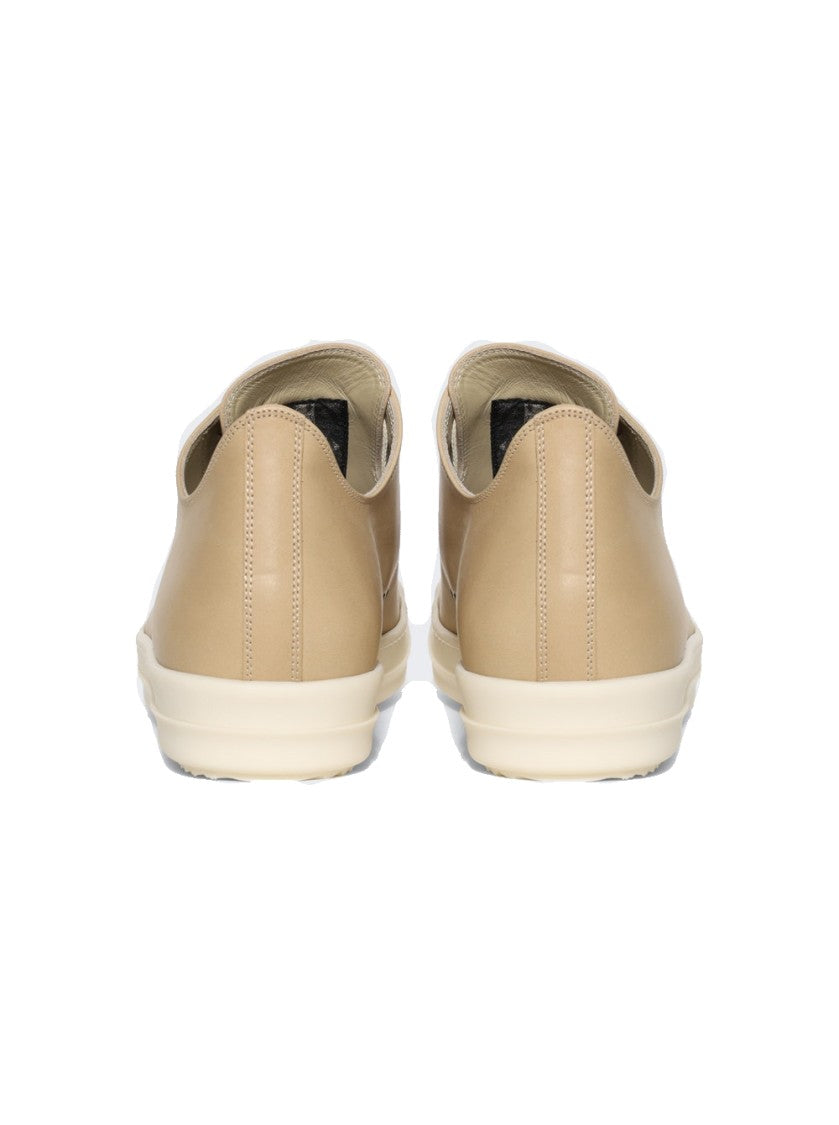 Rick Owens Hollywood Leather Low Sneakers Parchment And Milk