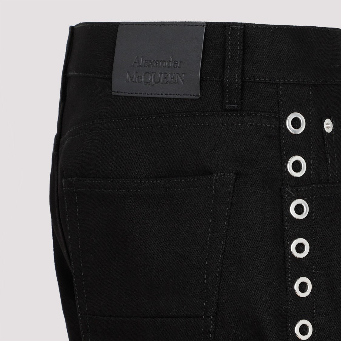 Alexander Mcqueen Black Eyelet Cotton Denim
