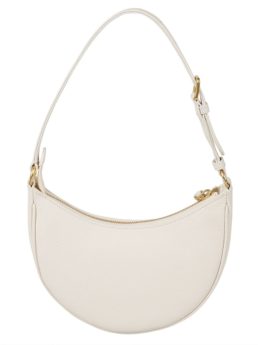 Valentino Garavani Crescent-Shaped White Leather Bag With Gold Accents