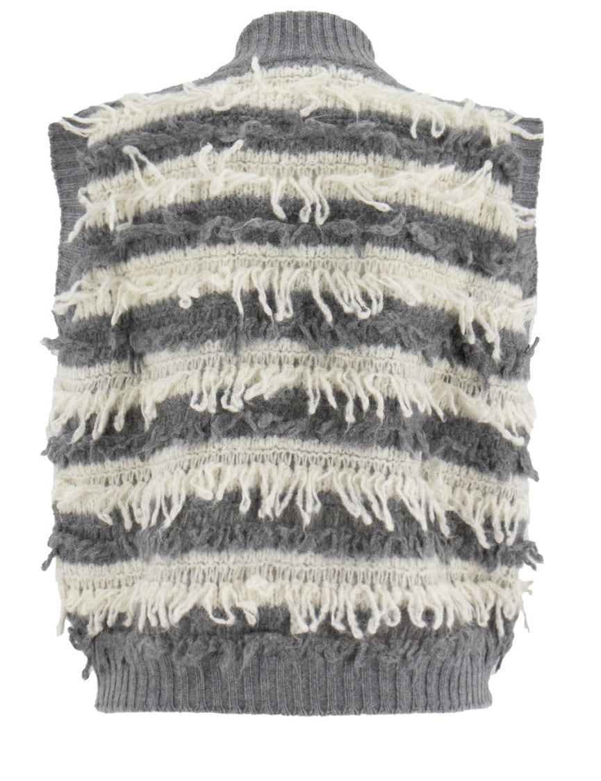 Panicale Two-Color Striped Knit Wool Waistcoat