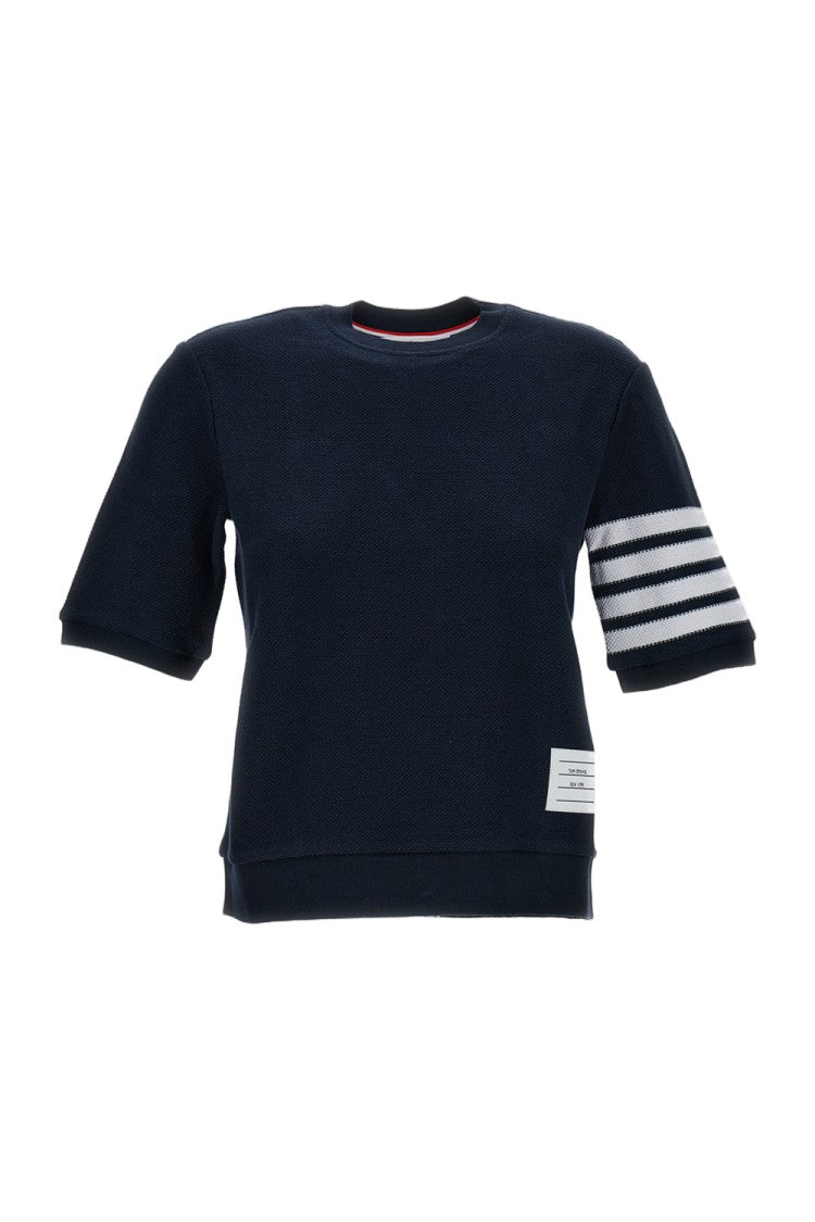 Thom Browne Ribbed-Cuff Logo Cotton T-Shirt