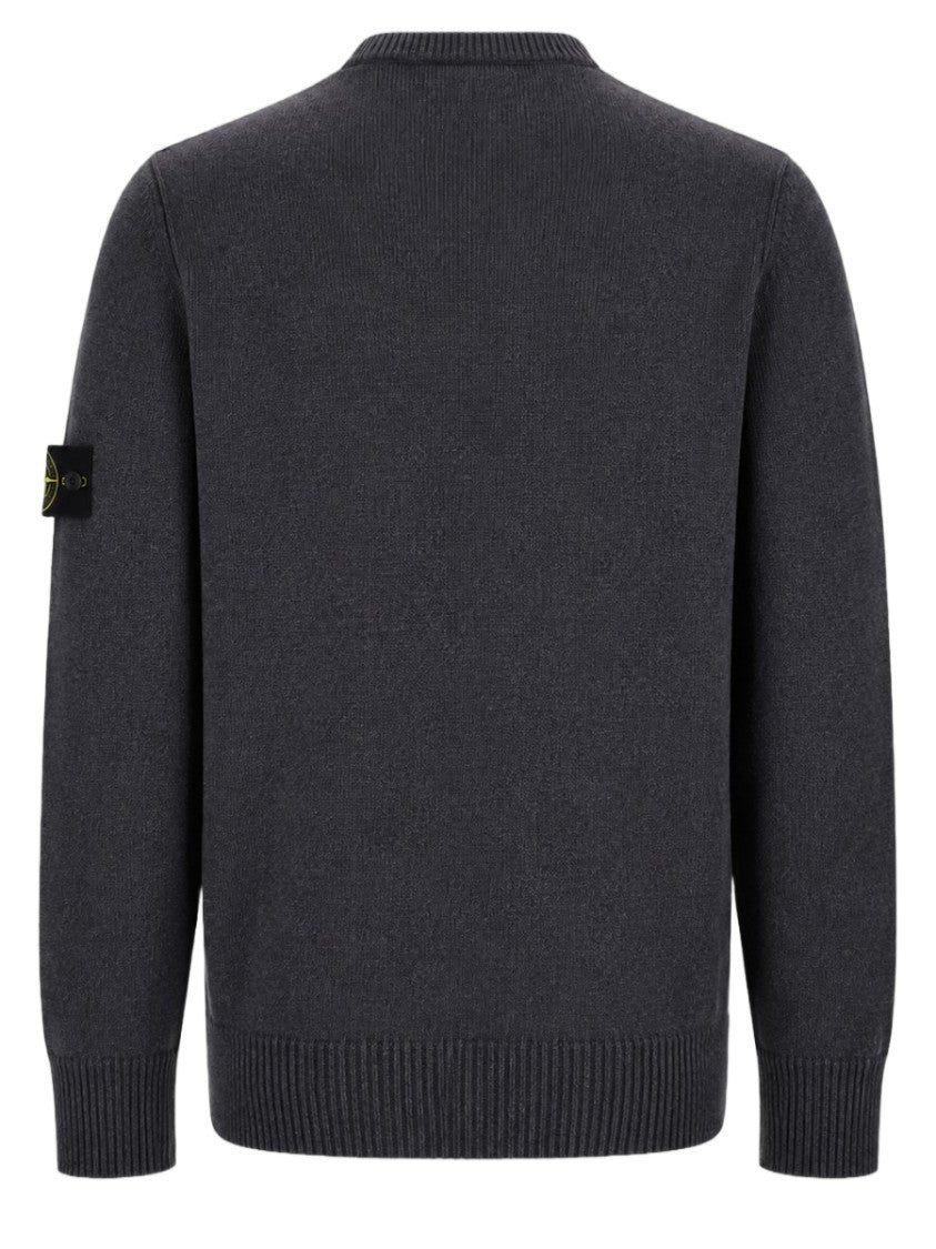 Stone Island Solid Grey Crew Neck Sweater With Ribbed Detailing