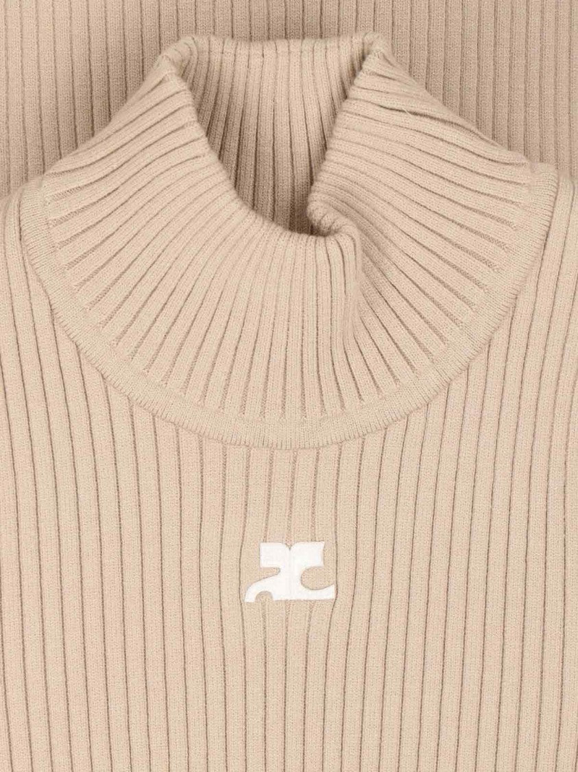 Courrèges Beige Ribbed Viscose Blend Turtleneck