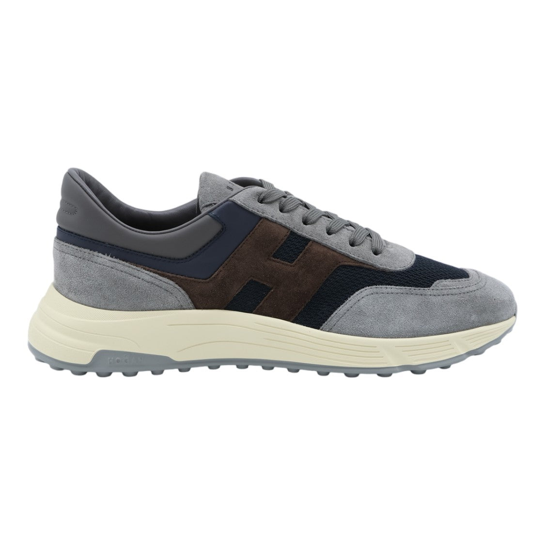 Hogan Grey Suede And Navy Mesh Sneakers With Distinctive Overlay