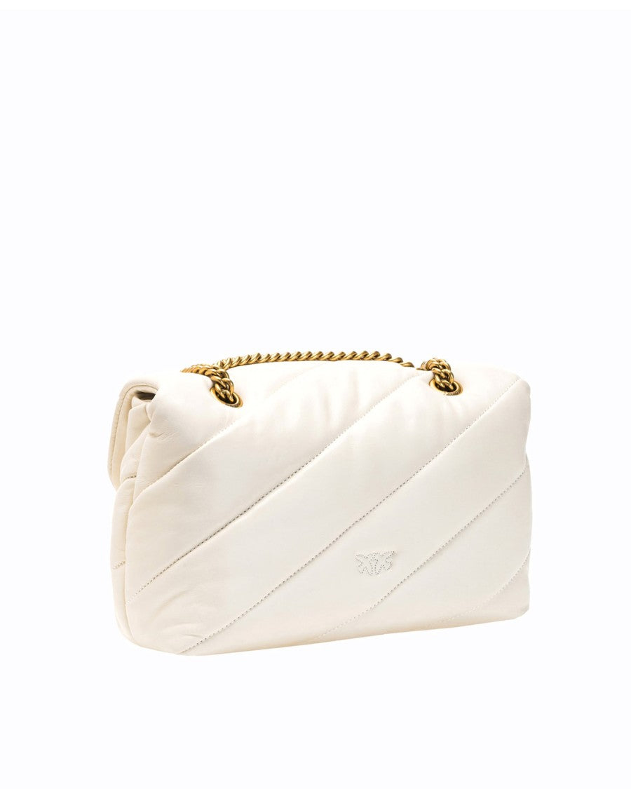 Pinko Large Love Bag Puff Shoulder Bag White Silk/Antique Gold