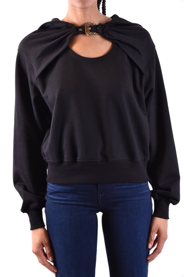Versace Jeans Couture Cropped Black Sweatshirt With Cape Detail