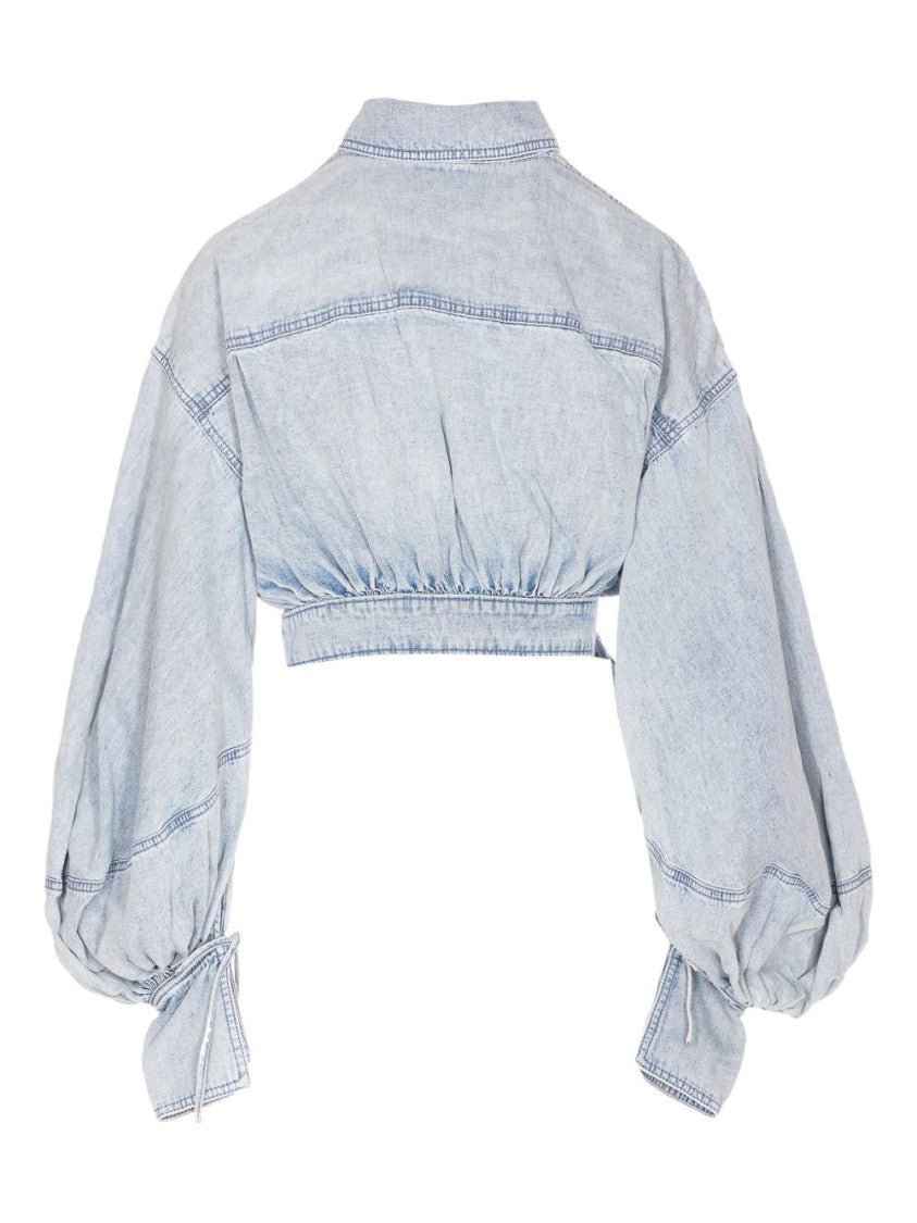 Zimmermann Cropped Clear Blue Top With Balloon Sleeves