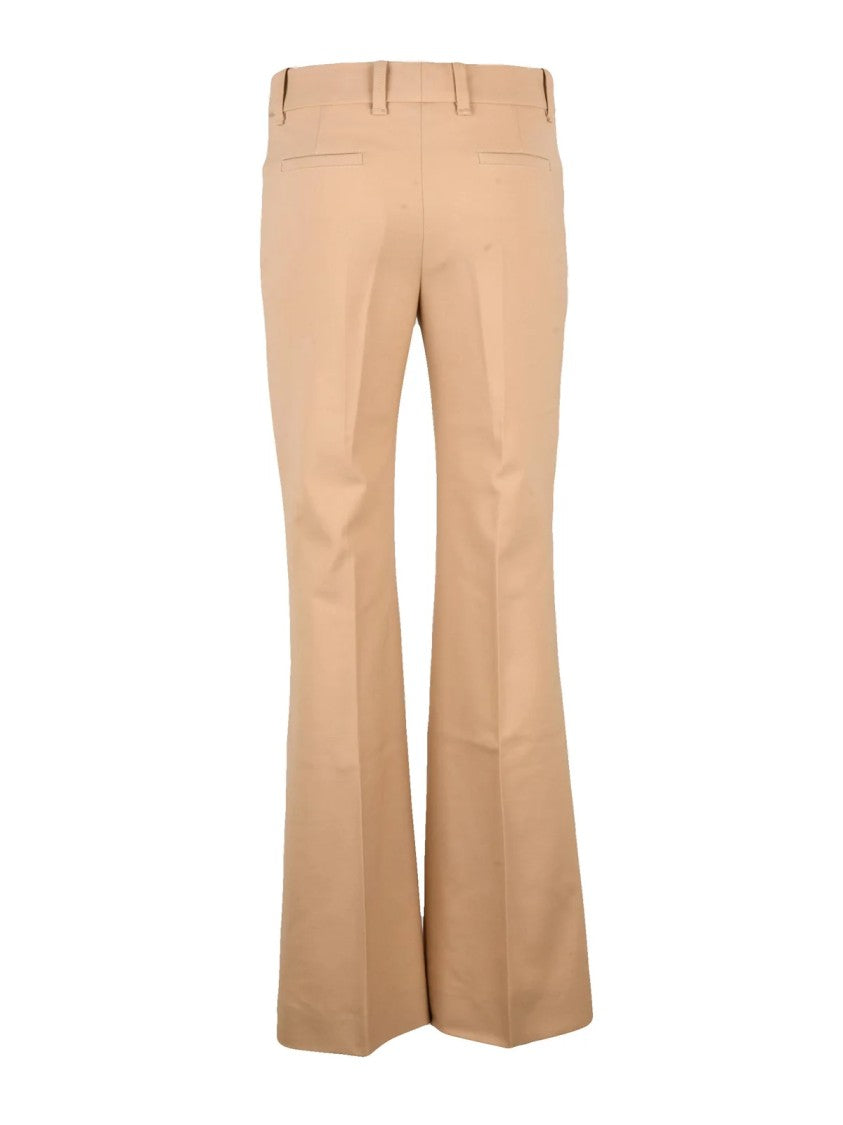 Chloé Beige Virgin Wool Stretch Trousers With Flared Leg Design