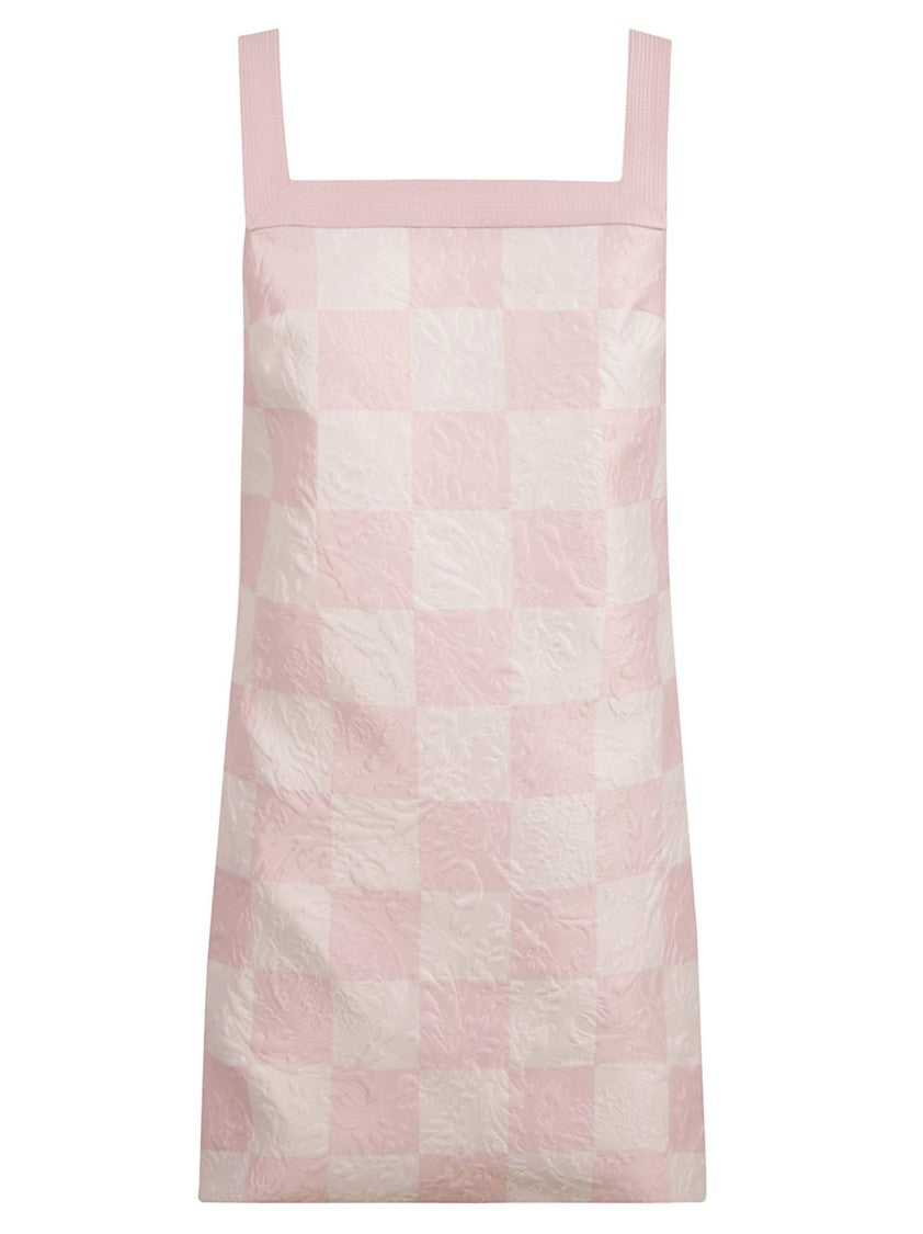 Versace Sleeveless Checkerboard Dress With Decorative Buttons