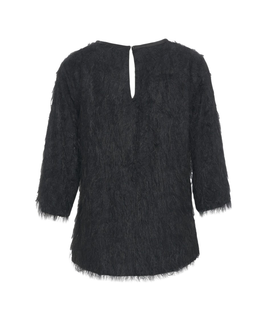 Ottod'ame Fringe-Embellished Textured Top With Artistic Appeal
