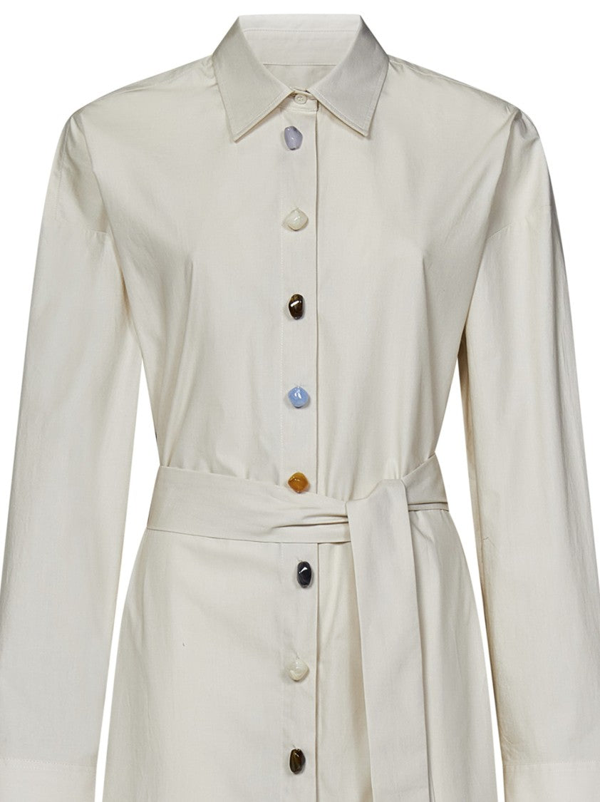 Msgm Midi Beige Cotton Poplin Shirtdress