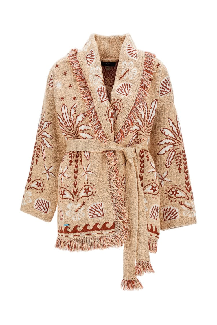 Alanui Open Long Cardigan With Belt And Fringed Edges