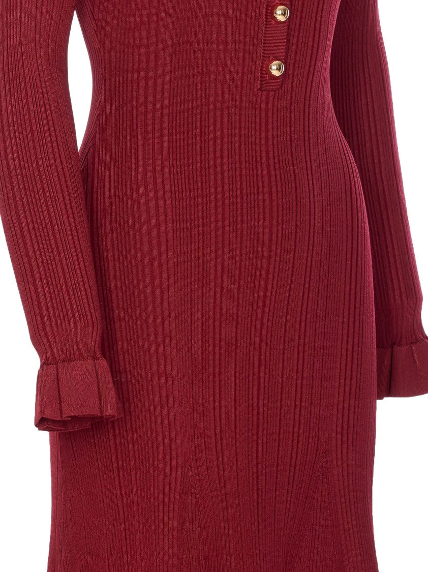 Self-Portrait Fitted Ribbed Maxi Dress With Classic Collar