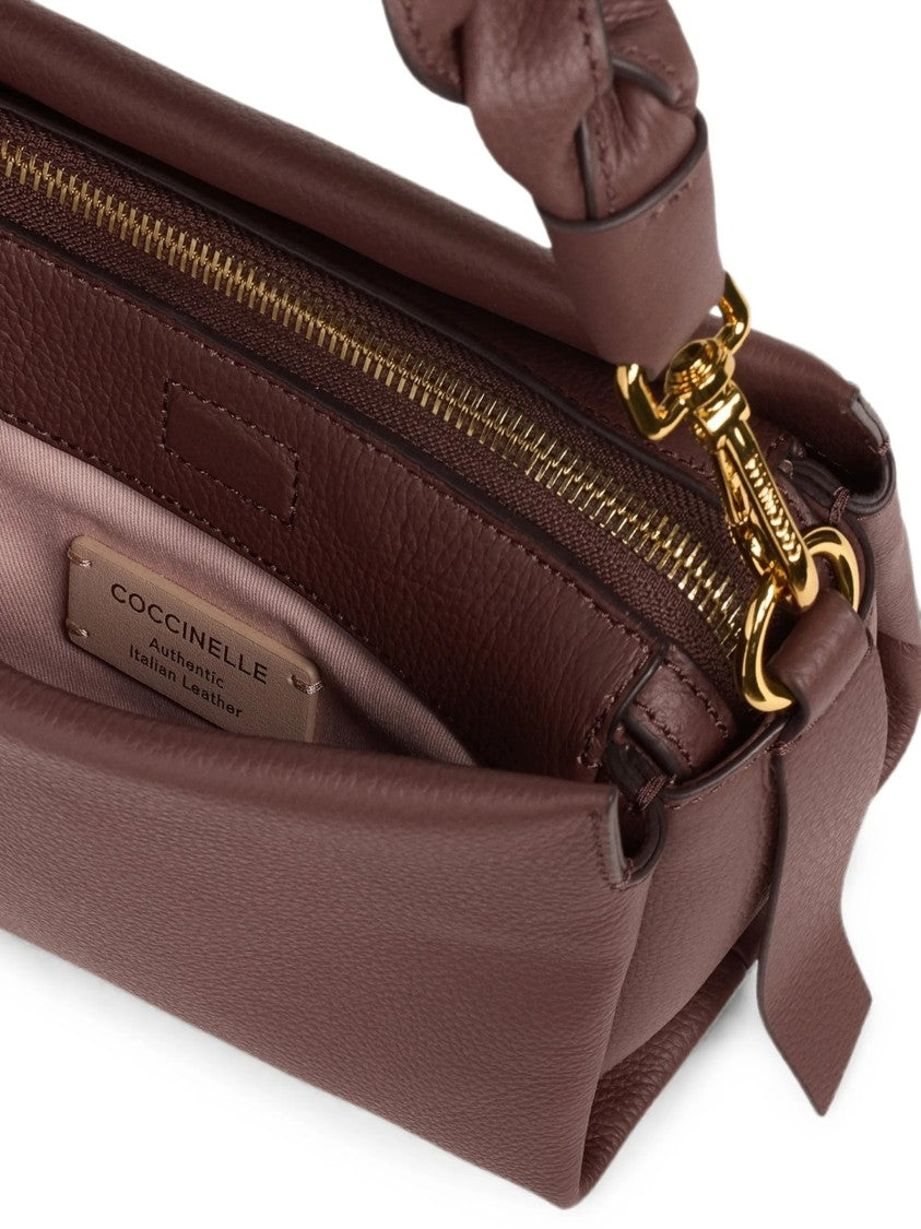 Coccinelle Braided Handle Small Leather Handbag With Top Zip Closure