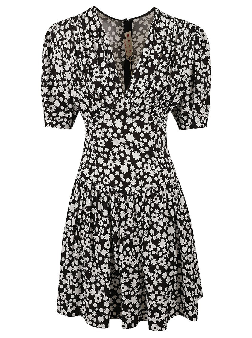 Marni Fitted Mini Dress With Deep V-Neckline