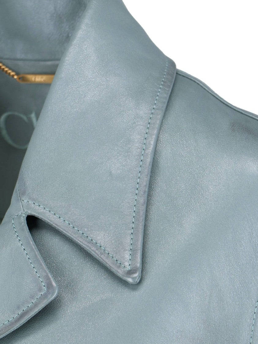 Chloé Blue Single-Breasted Lamb Leather Jacket