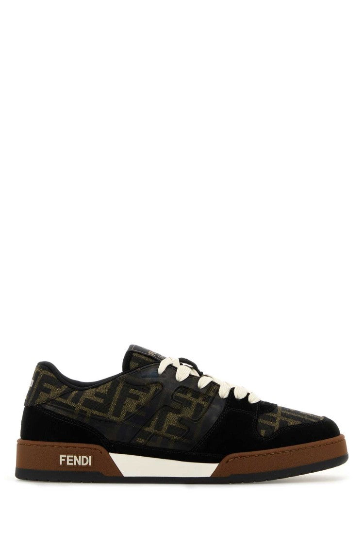 Fendi Embroidered Canvas, Leather And Rubber Match Sneakers