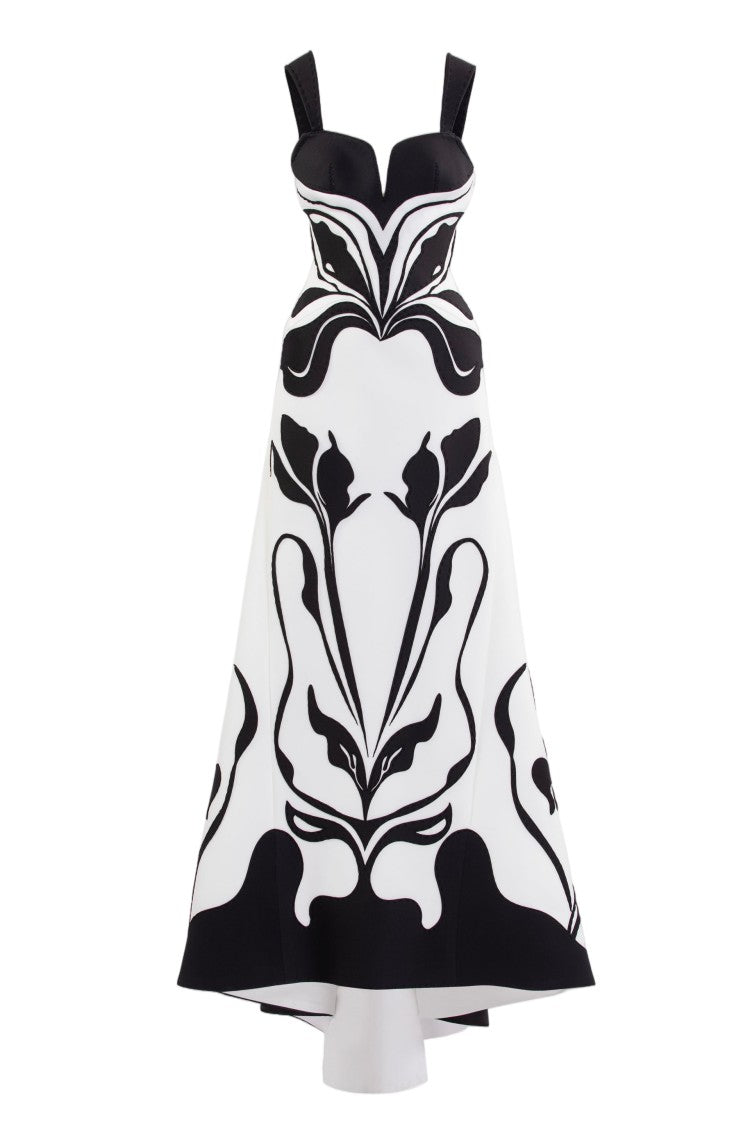 Saiid Kobeisy Laser Cut Floral Scuba Evening Dress