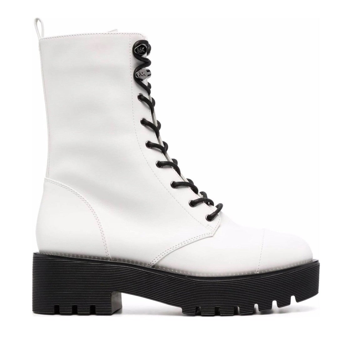 Michael Kors White Bryce Leather Lace-Up Side Zip Boots