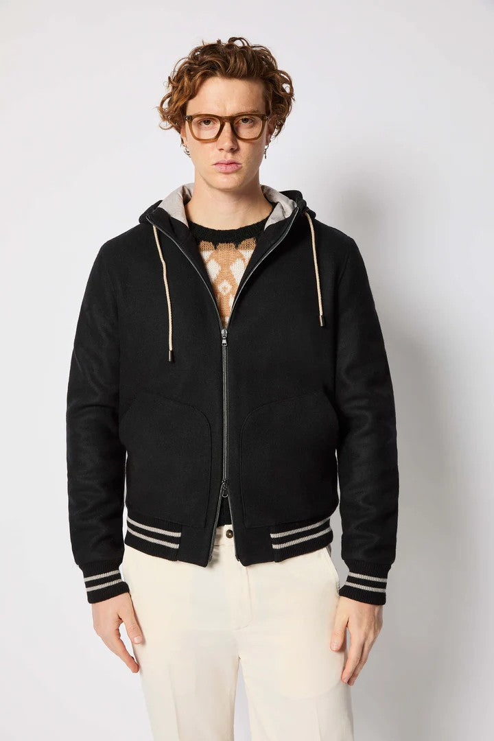 L.B.M. 1911 Zip-Up Black Sweatshirt With Contrasting Drawstrings